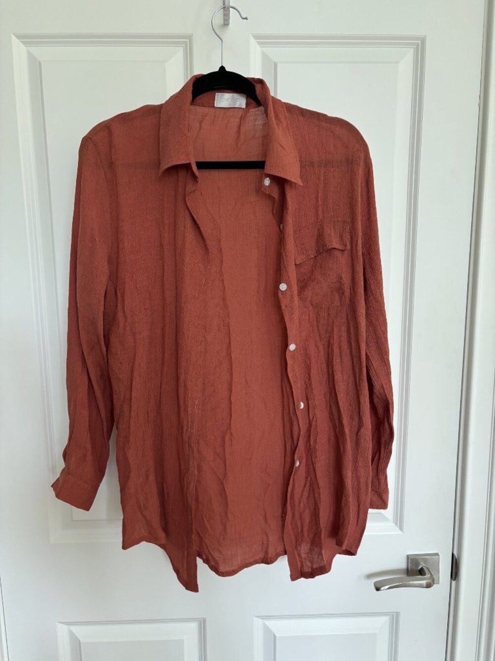 Zoye Chen Rust Lightweight Gauze Button Up Shirt, Size M